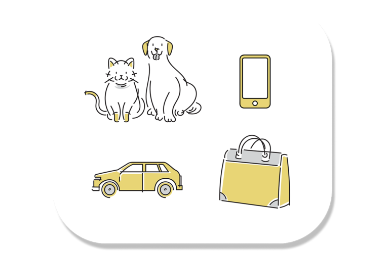 落とした財布・スマホ・ペット・車など、さまざまな落とし物のイラスト